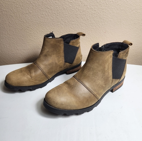 Sorel Emelie III Womens |10| Tobacco Brown Waterproof Leather Chelsea Bootie - Picture 2 of 9
